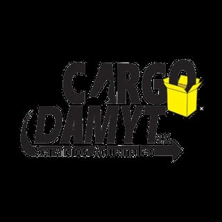 Cargo Danny logo featuring gray text with a yellow shopping bag icon on black background